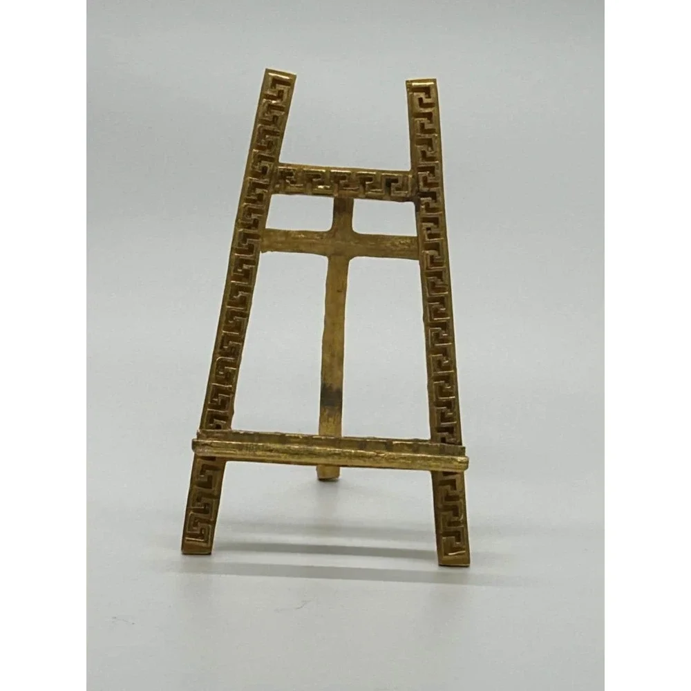 Miniature Ormolu Brass Greek Key Decor Easel Antique Decorative Display Stand 6